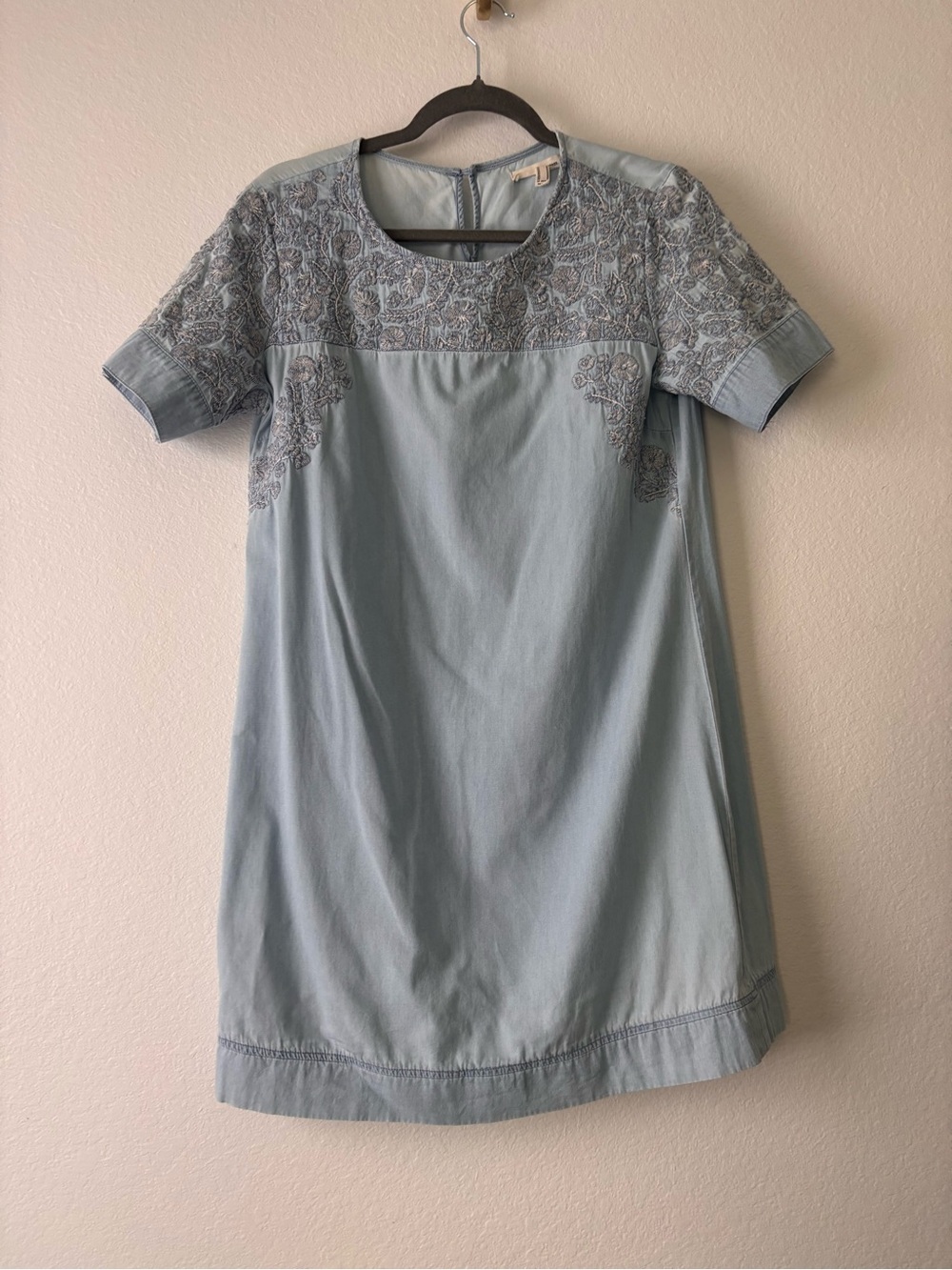life in progress Light Blue Embroidered Mini Dress